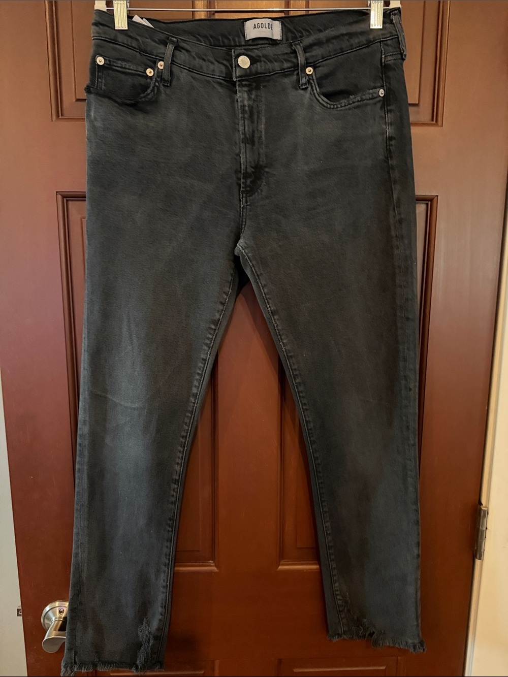 AGOLDE Toni Mid Rise Straight Jeans Size 31 Tonal Washed Black Raw Hem